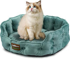 ClevaHome Cat Dog Bed for Small Pets up to 15lbs - Round Cat Beds for Indoor Cats, Machine Washable Comfortable Pet Bed for Puppy and Kitten with Non-Slip Bottom (Washed Green)