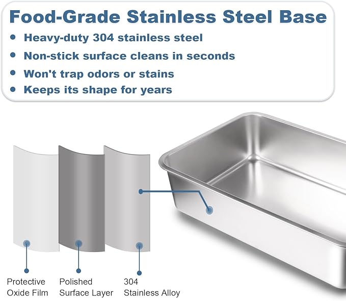 Cat Litter Box – Open Top Stainless Steel Large Litter Pan for Big Cats – High Sided Non-Stick Anti-Leakage – Easy to Clean with Scoop & Litter Mat (Black)