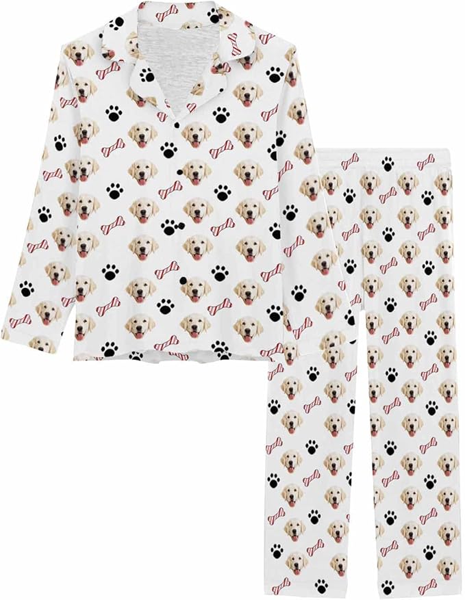 MyPupSocks Custom Face Pajamas for Women Set, Personalized Photo Long Sleepwear XS-XXL