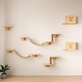 COZIWOW Cat Wall Shelves, 8-In-1 Cat Wall Furniture Set, Wood Large Cat Shelves for Wall with Scratching Post, Indoor Cat Climbing Wall Activity Center for Climb, Play, Rest, and Scratch, Natural Wood