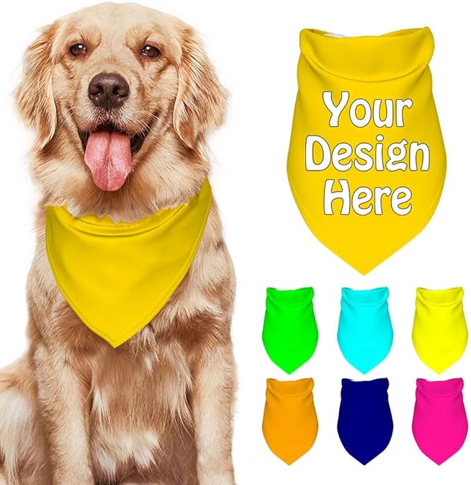 Dog Bandanas Custom Boy and Girl Dogs Scarf Add Your Design Personalized Pet Scarfs with Picture Image Text Customized Head Scarf for Small Medium Large Dogs Cats, Gold