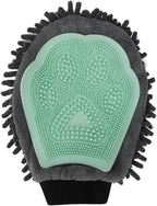 Dual Sided Pet Grooming Glove with Rubber Paw - 2-in-1 Grooming Glove | Fun Dogs & Cats Grooming Tool for Brushing, Massaging, and Scrubbing | Chenille Fabric Side Acts as Pet Bathing(Green)