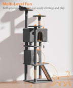 77'' Cat Tree Tower for Indoor Cats Large Adult, Cute/Tall Modern Cat Tree for Big Cats 20 lbs, Plush Multi-Level Cat Condo with Scratching Posts, Dangling Ball (Smoky Gray, 77 inch)