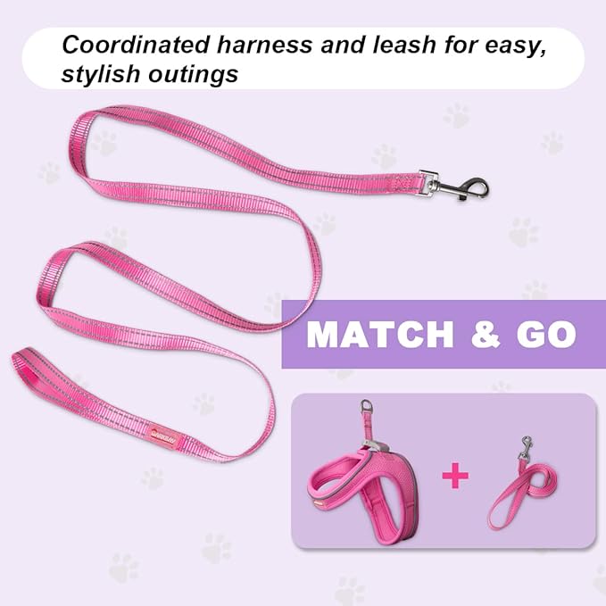 Cat Harness and Leash Set,Escape Proof Kitten Harness,Step in Adjustable Soft Lightweight,Easy Control,Reflective Strips Comfortable for Walking Travel(Pink,XXS)