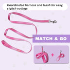 Cat Harness and Leash Set,Escape Proof Kitten Harness,Step in Adjustable Soft Lightweight,Easy Control,Reflective Strips Comfortable for Walking Travel(Pink,S)