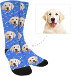 MyPupSocks Custom Personalized Photo Pet Face Socks, Cat and Dog Tracks Paws Bones Crew Socks with Picture for Men Women