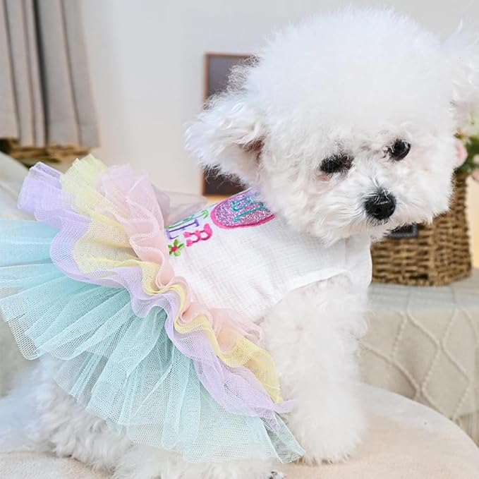 Dog Easter Outfit with My 1st Easter Embroidery Letters Holiday Puppy Dress Rainbow Small Dog Tutu Cat Apparel Fancy Pet Clothes for Chihuahua Yorkie Pomeranian Poodle (Colorful, Medium)