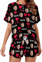 D-Story Custom Short Pajama Set with Pet Face Personalized Photo Sleepwear 2 Pieces Pjs Nightwear Xmas Gift for Women