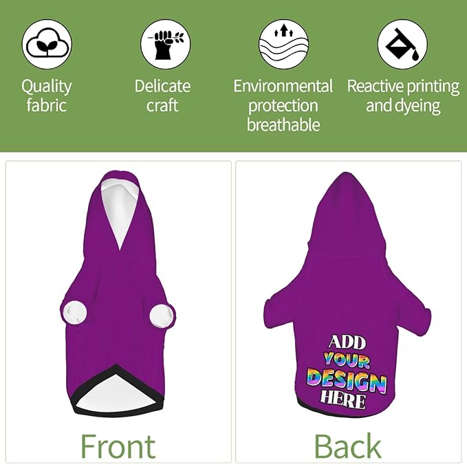 Custom Dog Hoodie, Purple, XS, Small Dogs, Polyester, Personalized, Comfortable, Cozy, Warm, Casual, Winter