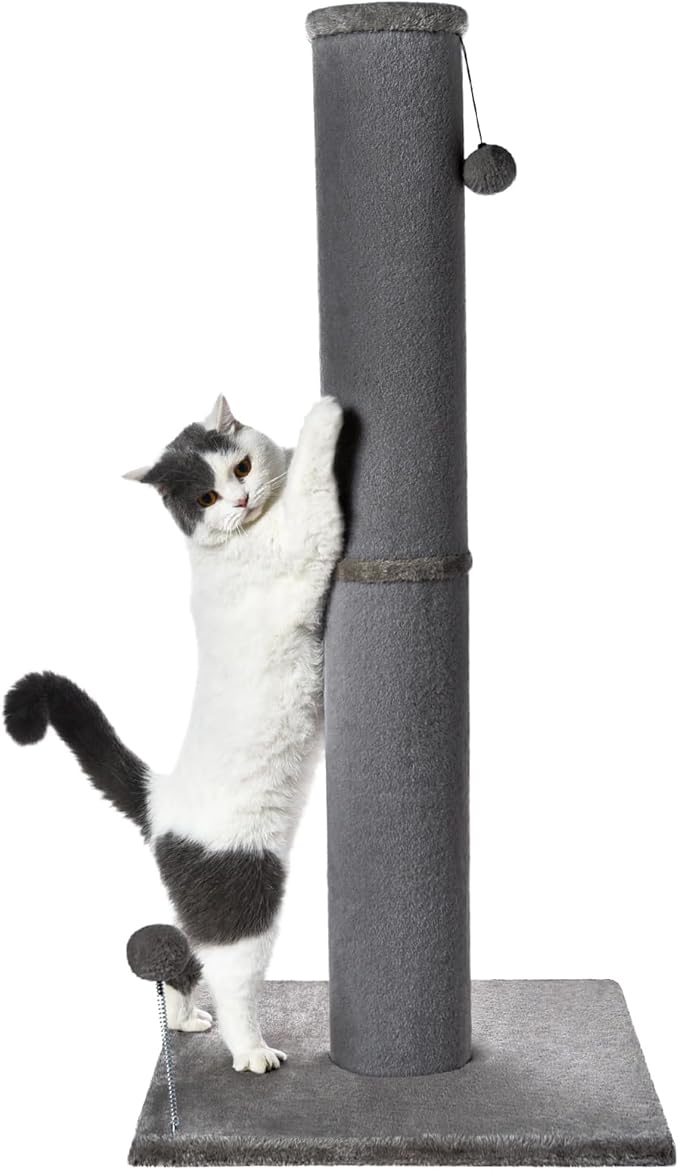 Cat Craft Cat Scratching Post Carpet Scratching Post 41" for Indoor Cats, Tall Cat Scratch Post, Carpet Cat Scratcher with Replaceable Toys, Sturdy Base, Large, Gray