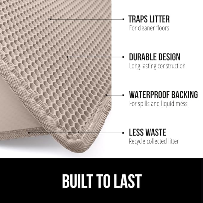 GORILLA GRIP Honeycomb Cat Litter Box Mat, Two Layer Trapping Waste Mats, Soft On Paws, Litter Box Supplies and Essentials for Indoor Cats, Traps Excess, Water Resistant for Floors, 30x24 Beige
