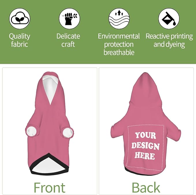 Personalized Chihuahua Dog Hoodie, Custom Pet Warm Sweatshirt Costume with Name Number Photo, Customize ID Clothes for Pupppy Kitten Dogs Cats, DarkPink, L