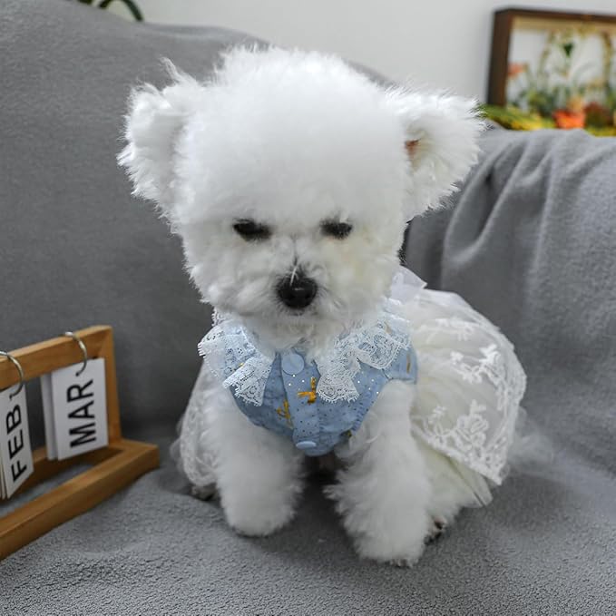 Fashion Sweet Puppy Dog Blingbling Princess Skirt Pet Dog Lace Cake Camisole Tutu Dress I-Blue L