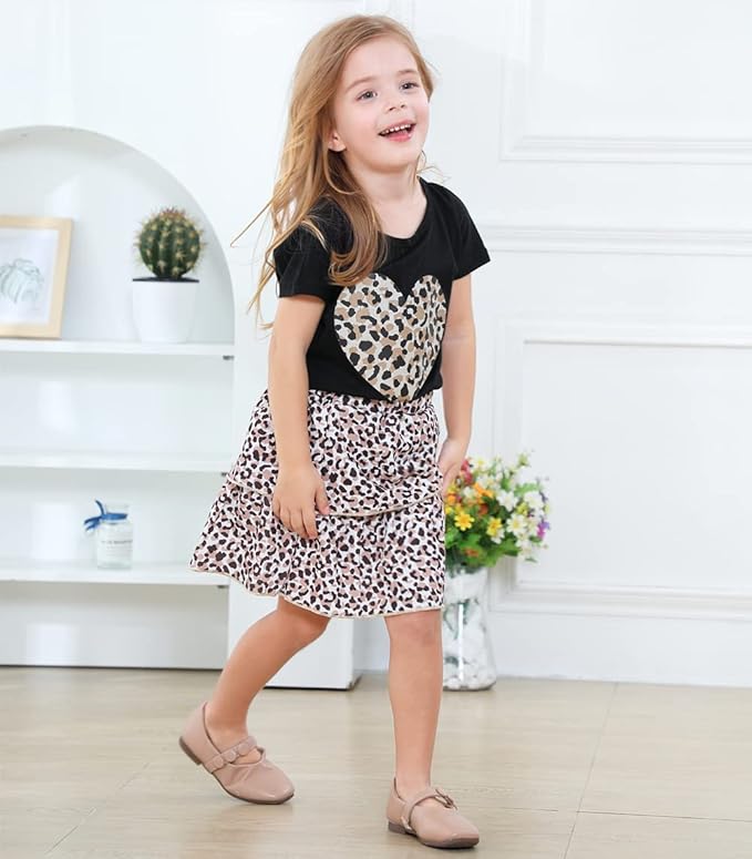 Akyzic Little Girl Skirt Outfit Two Piece Spring Summer Outfit Butterfly Dress Cat Print Skirt Toddler Girl Outfit Set