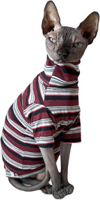 Vintage Stripes Sphynx Hairless Cats Shirt Cotton Cat Turtleneck Pet Clothes Kitten T-Shirts with Sleeves for Sphynx Cats (Old School, Small)