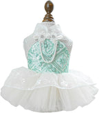 Fashion Sweet Puppy Dog Blingbling Princess Skirt Pet Dog Lace Cake Camisole Tutu Dress C-Green XL