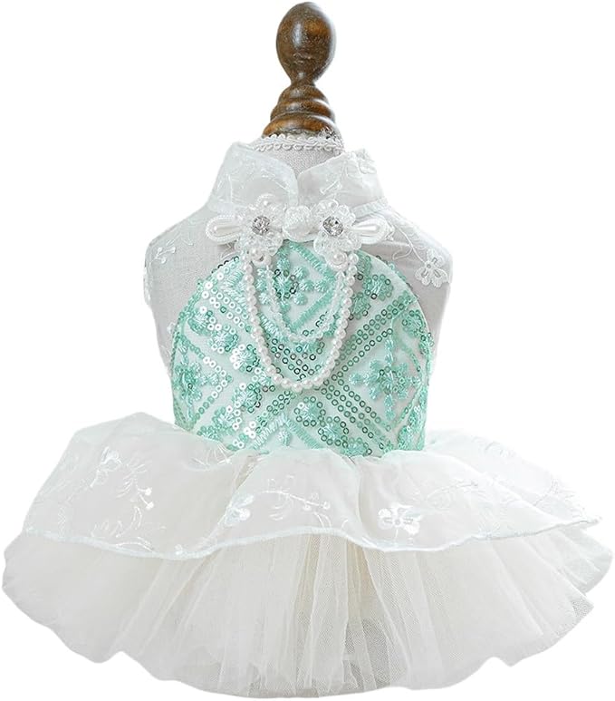 Fashion Sweet Puppy Dog Blingbling Princess Skirt Pet Dog Lace Cake Camisole Tutu Dress C-Green XL