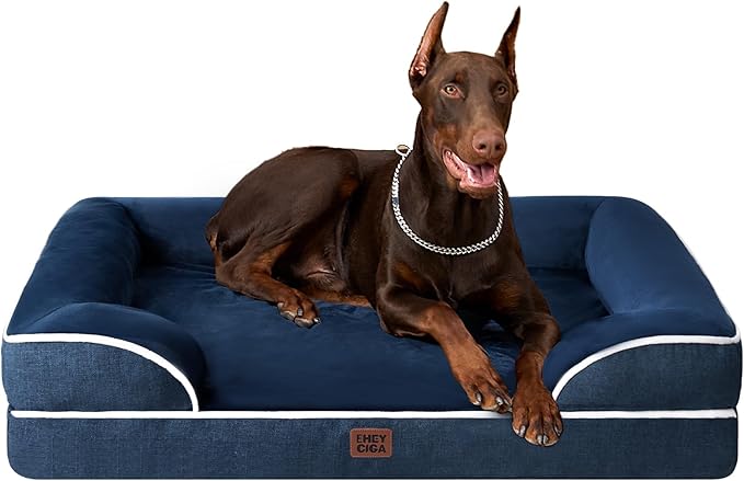 EHEYCIGA Orthopedic Dog Beds for Extra Large Dogs, Waterproof Memory Foam XXL Dog Bed with Sides, Non-Slip Bottom and Egg-Crate Foam Big Pet Couch Bed with Washable Removable Cover, Navy