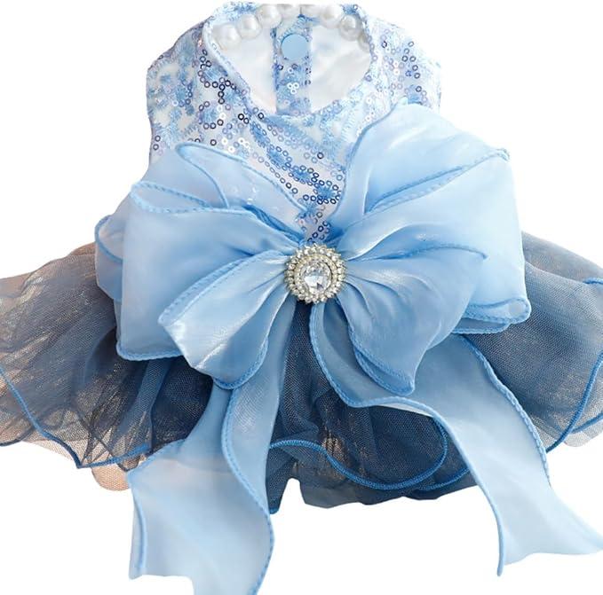 Fashion Sweet Puppy Dog Blingbling Princess Skirt Pet Dog Lace Cake Camisole Tutu Dress E-Navy XL