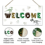 Welcome Sign for Front Door, Playroom Wall Decor, Dinosaur Theme Wall Hanging Decor, Gift for Dinosaur Lover, Funny Wooden Outdoor Front Door Hanging Decoration 13.8X6.9 inches