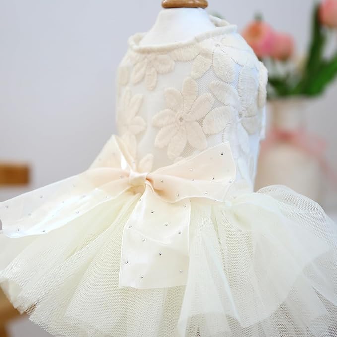 Fashion Sweet Puppy Dog Blingbling Princess Skirt Pet Dog Lace Cake Camisole Tutu Dress C-White M