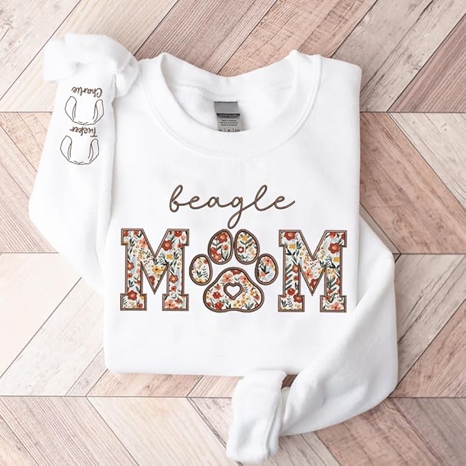 CHILLEVER Personalized Embroidered Dog Mom Sweatshirt, Dog Mama Crewneck, Gift for Mom, Pet Name On The Sleeve