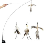 TTcat Cat Wand Toys with Suction Cup, Interactive Bird Simulation Cat Toy Set,Cat Teaser Cat Toys,Flexible Steel Wire and 3Pcs Replacement Feather Refills with Bells.