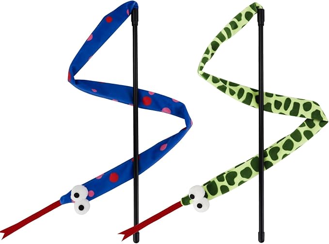 Andiker Cat Wand Toy, 44 Inches Plush Cats Snake Toys with Long Sound Paper Lightweight Handheld Interactive Cat Toys for Indoor Cats and Kitten (Blue)