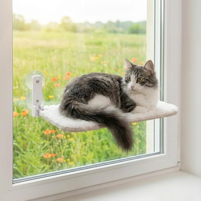 Smttzion Cat Window Perch for Large Cats, Heavy Duty Cat Hammock Window Seat with Strong Suction Cups, Space Saving & Easy Clean Resting Bed for Indoor Cats