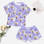 Custom Short Pajamas Set with Face Photo Women‘s Sleepwear Tee Personalized PJ Short Loungewear Set fot Her