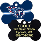 GoTags Personalized Tennessee Titans Dog Tag, Brass Metal Bone Shape Pet ID Tag Engraved with Name and Custom Text, Every NFL Football Team Pet Apparel (Large)