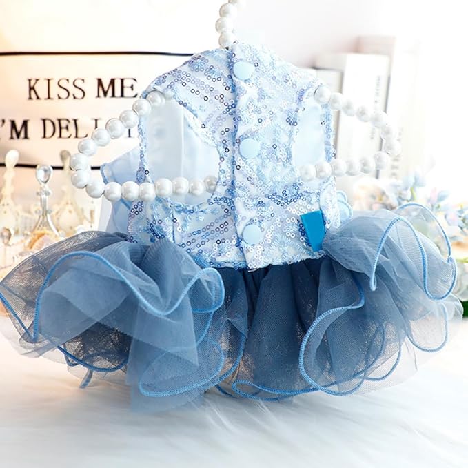 Fashion Sweet Puppy Dog Blingbling Princess Skirt Pet Dog Lace Cake Camisole Tutu Dress E-Navy XL