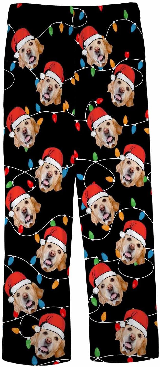 MyPupSocks Custom Pajama Pants for Pet Lover, Personalized Photo Face Printed Pajama Bottoms Sleepwear with Pockets