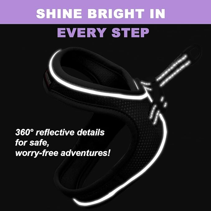 Cat Harness and Leash Set,Escape Proof Kitten Harness,Step in Adjustable Soft Lightweight,Easy Control,Reflective Strips Comfortable for Walking Travel(Black,XXS)