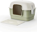 Cat Litter Box with Litter Mat and Scoop,High Wall Enclosed Cat Litter Boxes for Anti-Leakage, Covered Kitty Litter Box with Handle and Buckles for Portability and Privacy, Odor Control (Green)