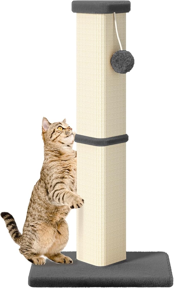 Cat Scratching Post, 32 Inch Tall Scratching Post for Indoor with 5 Inch Diameter Posts and Ball Cat Scratcher for Medium and Large Cats