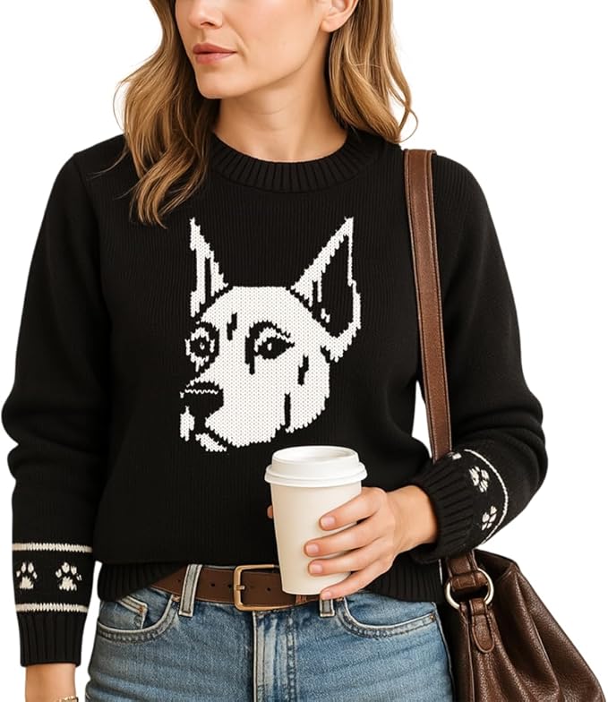 Custom Dog Knit Sweater for Women Personalized Pet Paw Print Pullover Dog Mom Gift Christmas for Pet Lovers