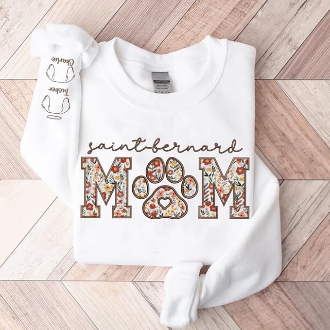 CHILLEVER Personalized Embroidered Dog Mom Sweatshirt, Dog Mama Crewneck, Gift for Mom, Pet Name On The Sleeve
