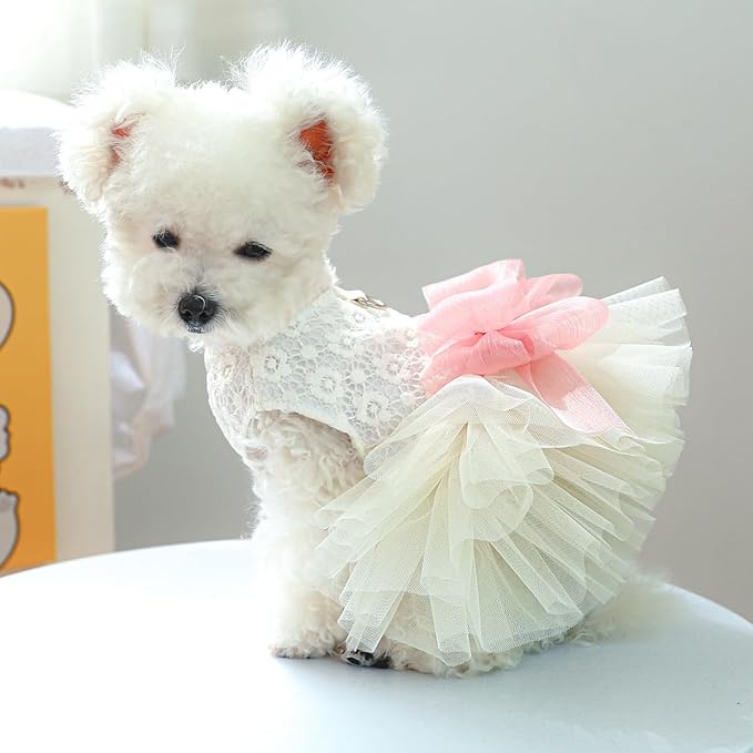 Fashion Sweet Puppy Dog Blingbling Princess Skirt Pet Dog Lace Cake Camisole Tutu Dress G-White M