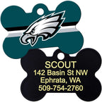 GoTags Personalized Philadelphia Dog Tag, Brass Metal Bone Shape Pet ID Tag Engraved with Name and Custom Text, Every NFL Football Team Pet Apparel (Large)