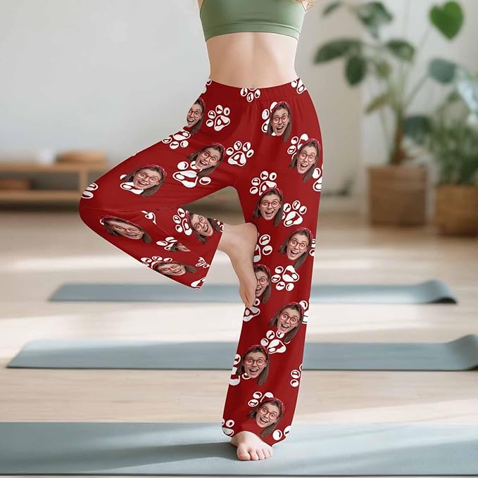 Custom Couple Pajama Pants Sock with Funny Face, Personalized PJ Anniversary Birthday Women Men Pants