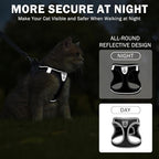 SCENEREAL Cat Harness and Leash Set Escape Proof, Adjustable Soft Air Mesh Kitten Harnesses for Girls Boys Small Medium Big Cats, Reflective Light Travel Pet Walking Vest for Puppy Rabbit, Black L