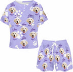 Custom Short Pajamas Set with Face Photo Women‘s Sleepwear Tee Personalized PJ Short Loungewear Set fot Her