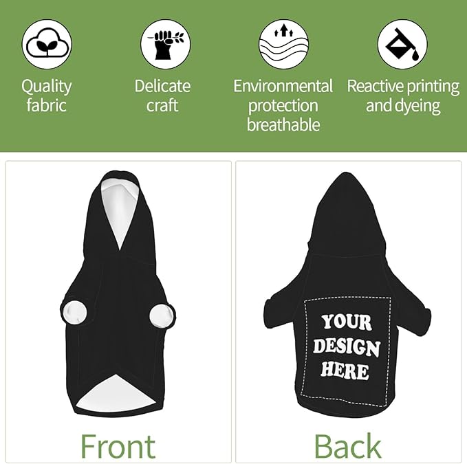 Dog Clothes, Custom Dog Hooded Sweatshirt, Personalized Pet Costume Robe Shirt with Text/Image/Club Name/Pet Shop Logo for Small Medium Large Dogs and Cats, Black, M
