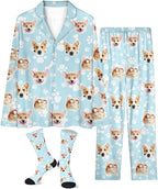 Custom Face Pajamas for Women Men,Personalized Dog Cat Pet Pajamas Set,Christmas Long Sleeve Sleepwear Pjs