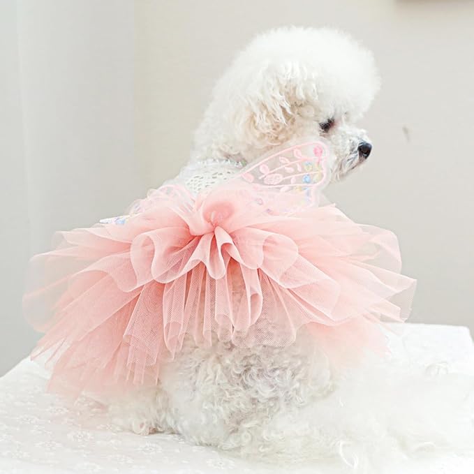 Fashion Sweet Puppy Dog Blingbling Princess Skirt Pet Dog Lace Cake Camisole Tutu Dress B-Pink XS