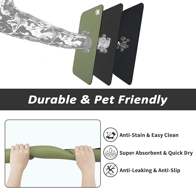 Dog Food Mat - Absorbent Cat Mat for Food and Water, No Stains Pet Feeding Bowl Mat, Easy to Clean Pet Placemats, Quick Dry Dog Water Dispenser Mat for Messy Drinkers | Paw Green 12"x 19"