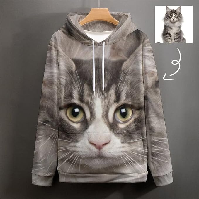 Artsadd Custom Face Unisex athletic Pockets Sweatshirt Loose Hoodie Custom Christmas Long Sleeve Sweatshirt Hooded Pullover