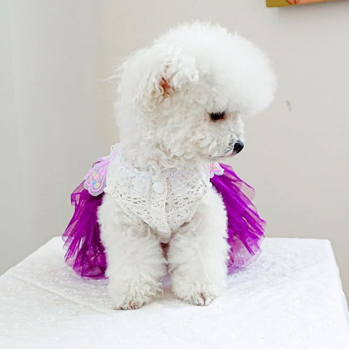 Fashion Sweet Puppy Dog Blingbling Princess Skirt Pet Dog Lace Cake Camisole Tutu Dress B-Purple XS