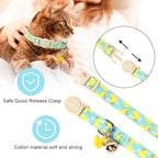2 Pack Summer Duck Dinosaur Cat Collars Breakaway with Bell, DOGWONG Safety Buckle Duck Cat Collar for Girl Boy Cats，Adjustable 7-12 Inch